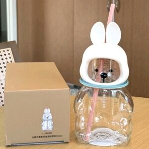 New Starbucks Mid-Autumn Festival Rabbit Bear 20oz Glass Straw Cup